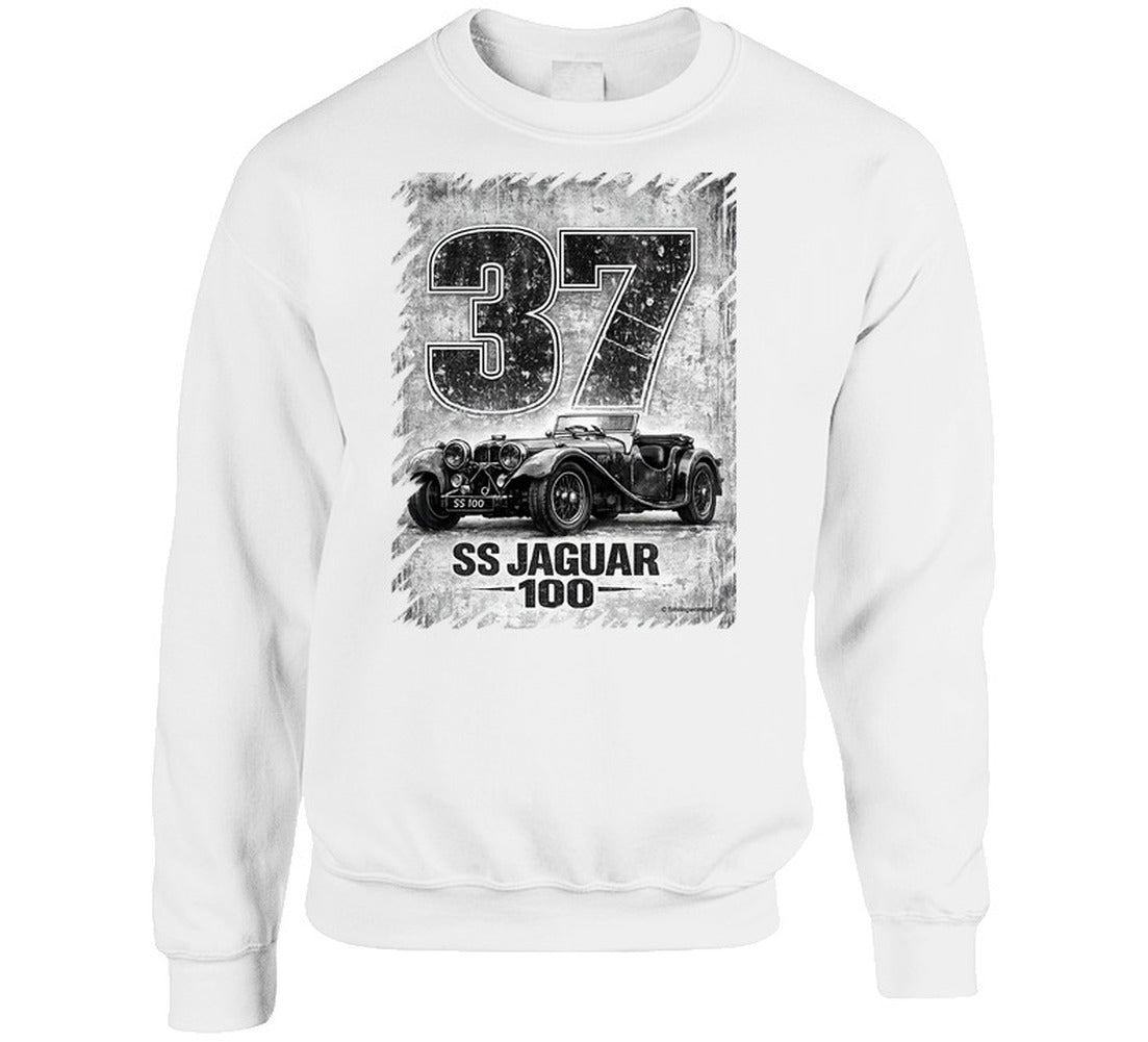 1937 SS Jaguar 100 vintage distressed graphic sweatshirt in white