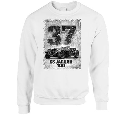 1937 SS Jaguar 100 vintage distressed graphic sweatshirt in white