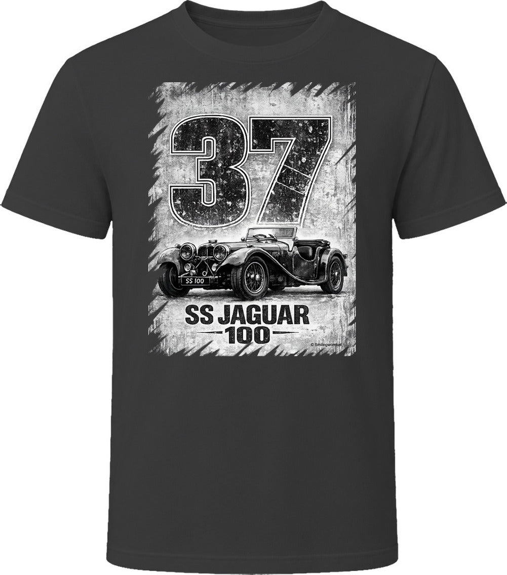 1937 SS Jaguar 100 retro racing graphic t-shirt in black