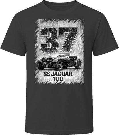 1937 SS Jaguar 100 retro racing graphic t-shirt in black