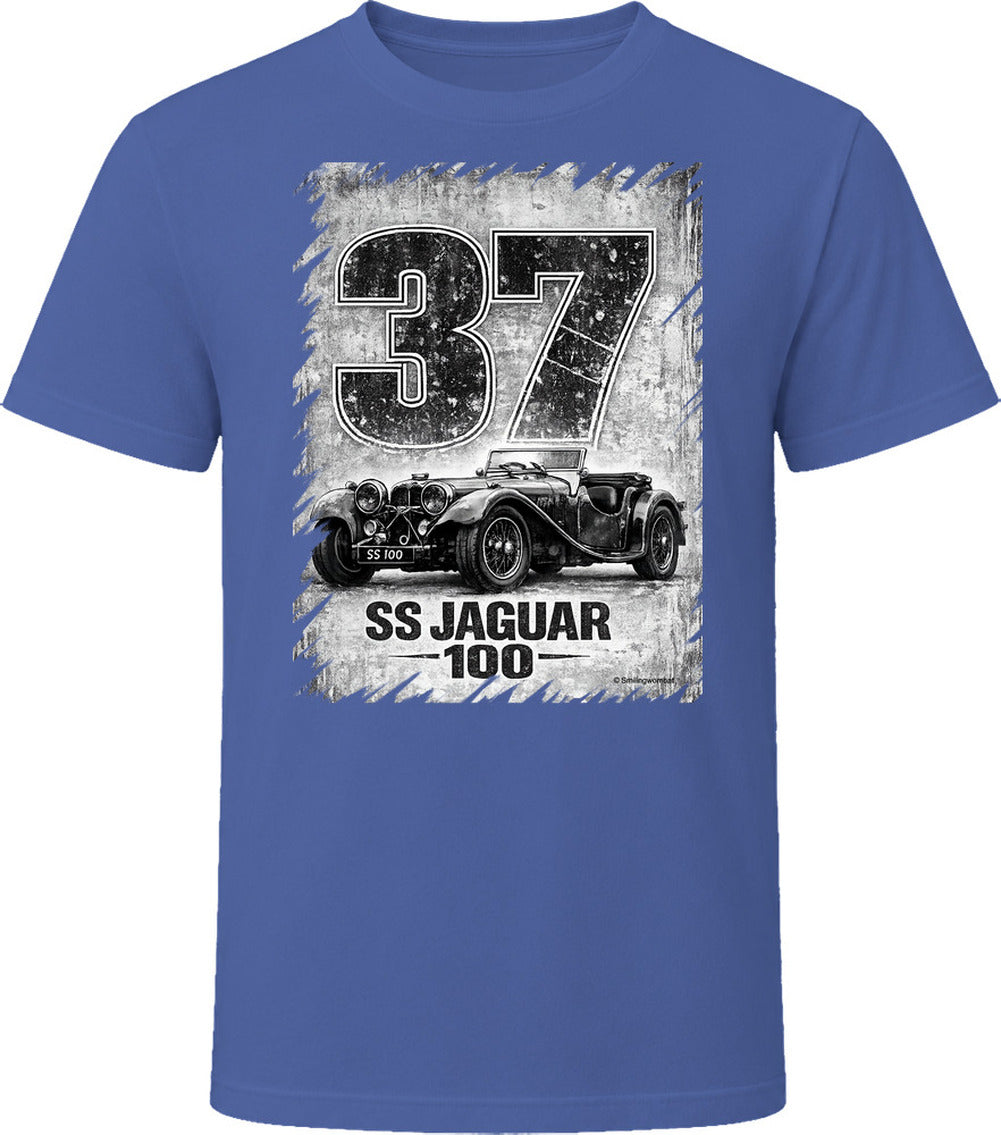 SS Jaguar 100 classic car distressed t-shirt in navy