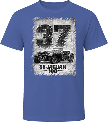 SS Jaguar 100 classic car distressed t-shirt in navy