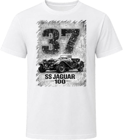 1937 SS Jaguar 100 vintage distressed graphic t-shirt in white