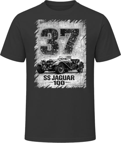 1937 SS Jaguar 100 retro racing graphic t-shirt in black