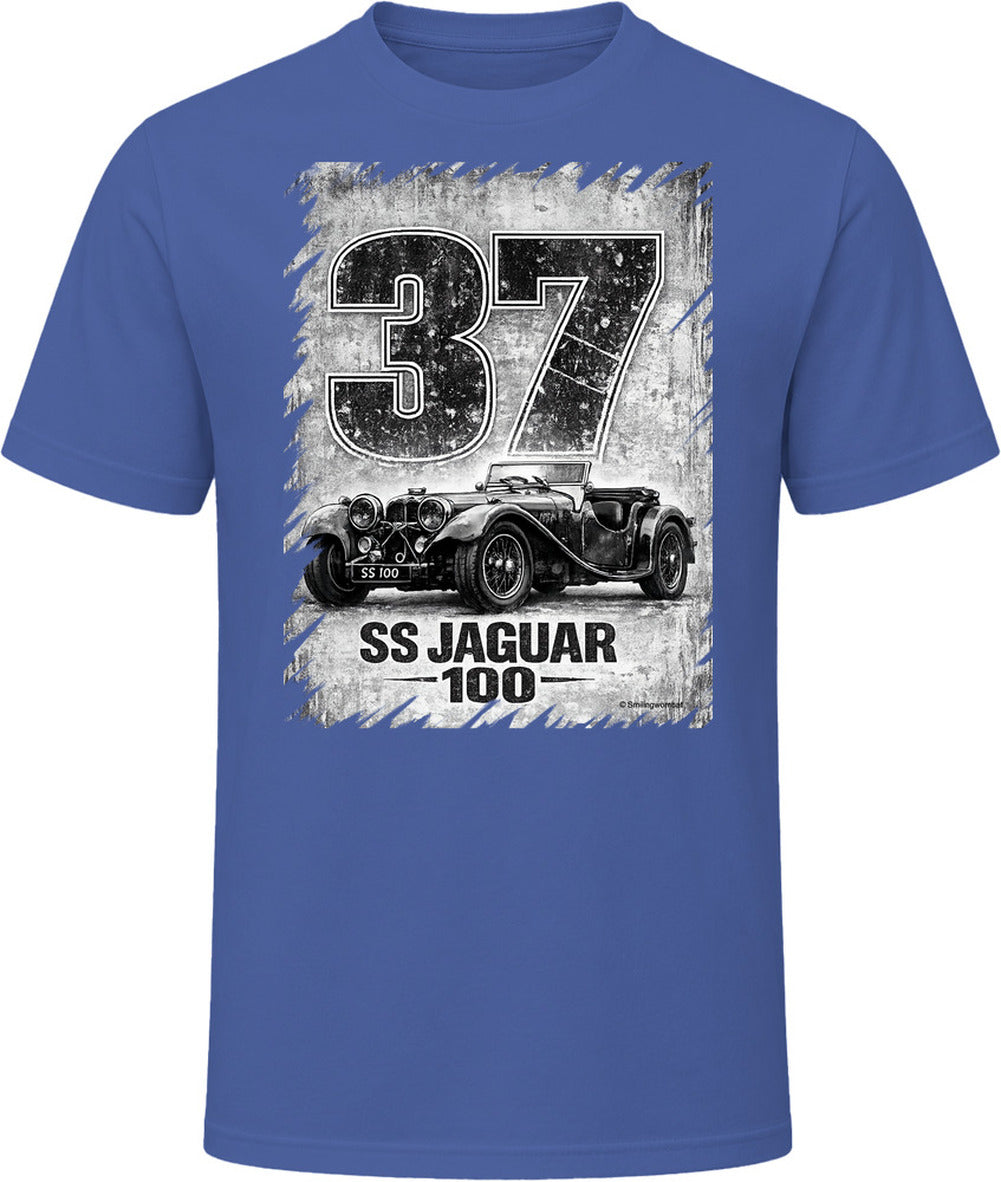 SS Jaguar 100 classic car distressed t-shirt in navy