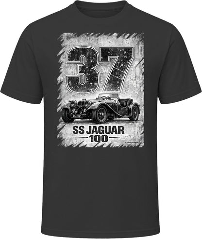 1937 SS Jaguar 100 retro racing graphic t-shirt in black