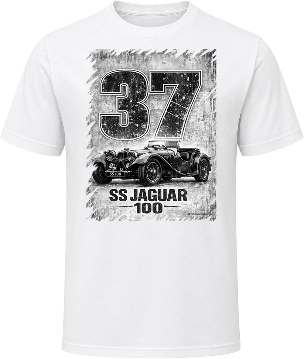 1937 SS Jaguar 100 vintage distressed graphic t-shirt in white