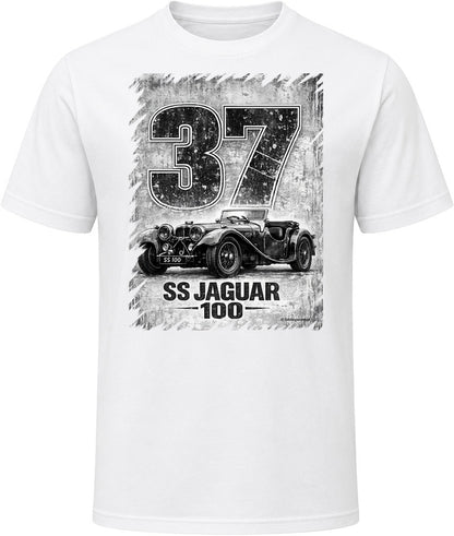 1937 SS Jaguar 100 vintage distressed graphic t-shirt in white