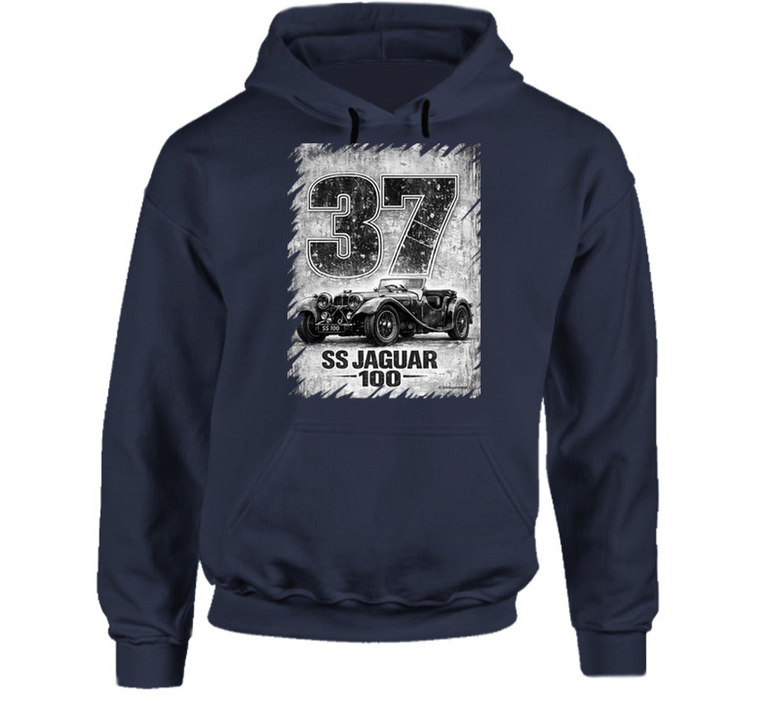 1937 SS Jaguar 100 classic car hoodie in navy