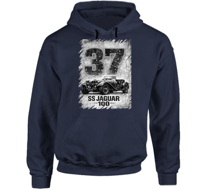 1937 SS Jaguar 100 classic car hoodie in navy