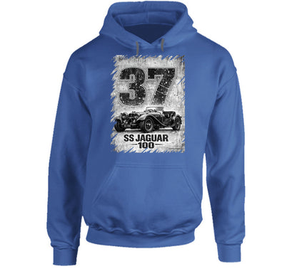 SS Jaguar 100 vintage car graphic hoodie in royal blue