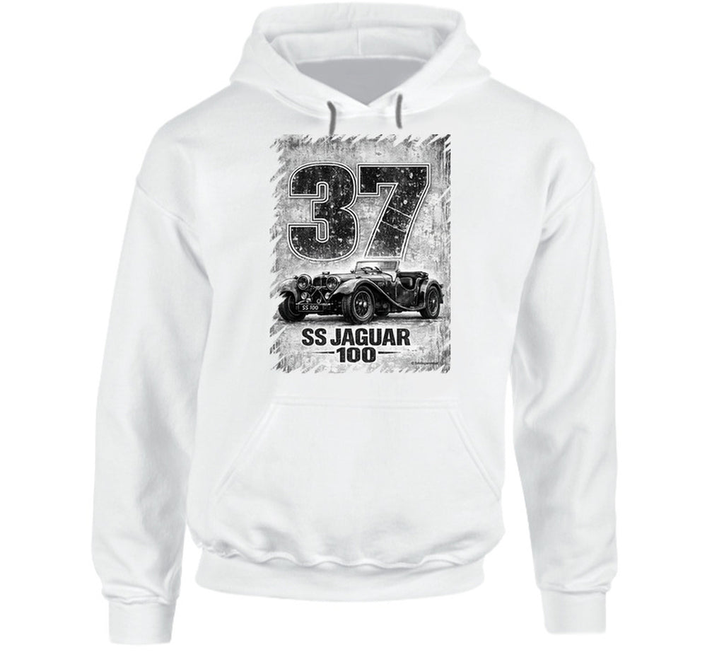 1937 SS Jaguar 100 vintage distressed graphic hoodie in white