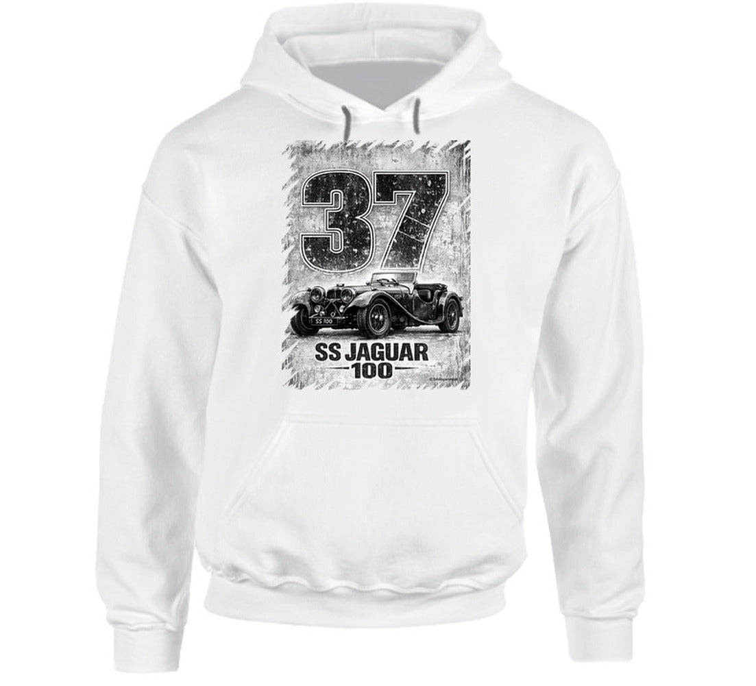 1937 SS Jaguar 100 vintage distressed graphic hoodie in white