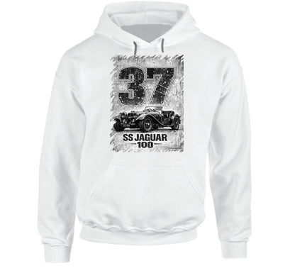 1937 SS Jaguar 100 vintage distressed graphic hoodie in white