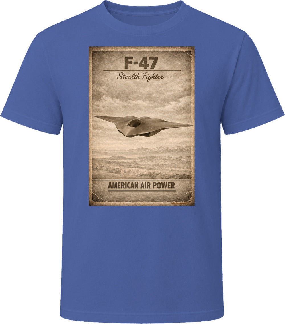 F-47 Stealth Fighter American Air Power navy t-shirt fighter jet distressed tee