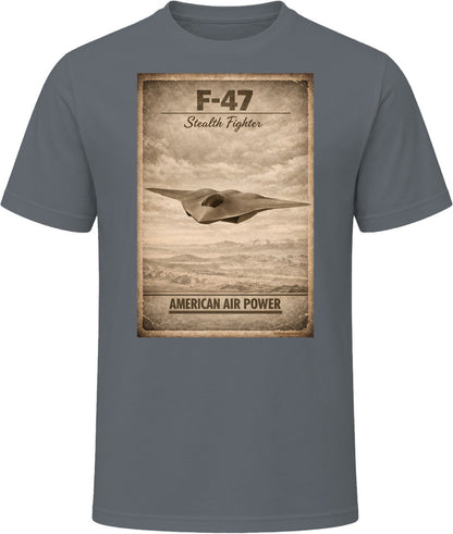 F-47 Stealth Fighter American Air Power charcoal grey t-shirt stealth jet tee