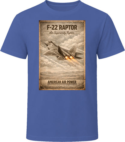 F-22 Raptor American Air Power navy t-shirt featuring vintage air superiority fighter design by Smiling Wombat