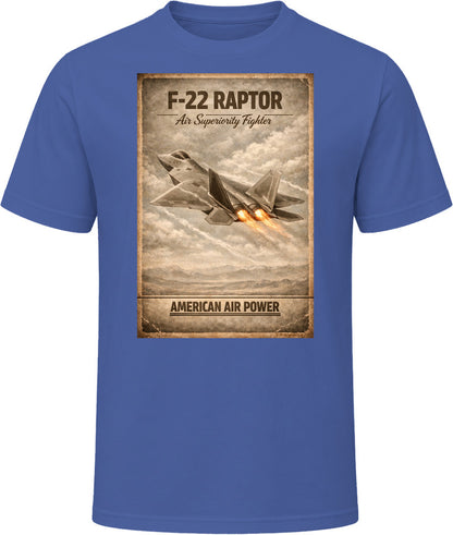 F-22 Raptor American Air Power navy t-shirt featuring vintage air superiority fighter design by Smiling Wombat
