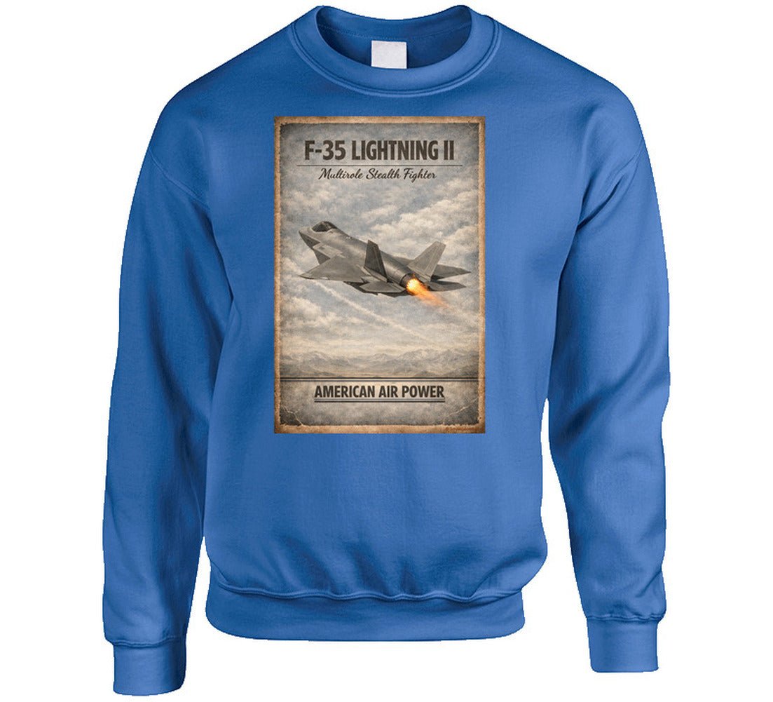 F-35 Lightning II military aviation sweatshirt in royal blue – Smiling Wombat