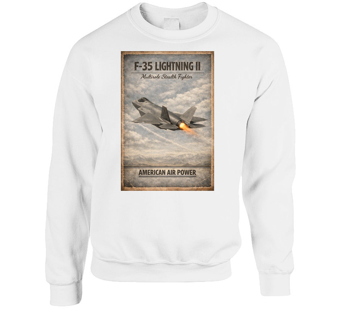 F-35 Lightning II American Air Power distressed sweatshirt in white – Smiling Wombat