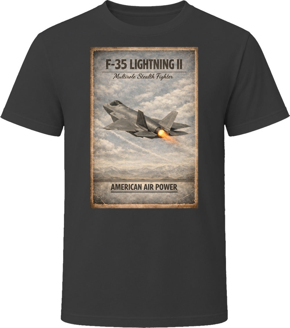 F-35 Lightning II American Air Power vintage military t-shirt in black – Smiling Wombat