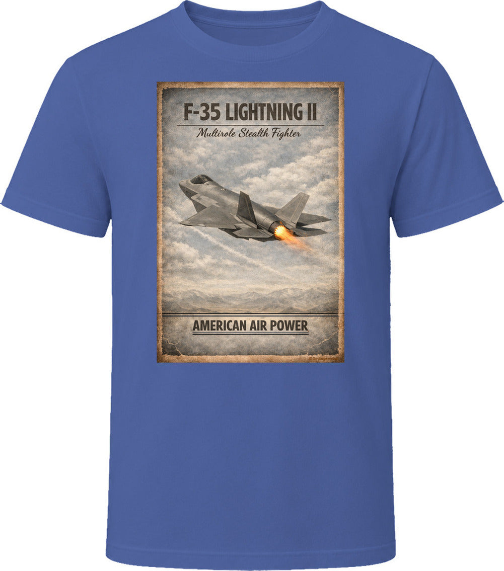  F-35 Lightning II stealth fighter distressed t-shirt in navy – Smiling Wombat