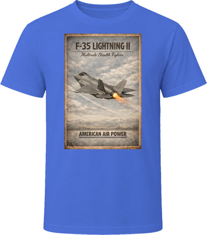  F-35 Lightning II American Air Power graphic t-shirt in royal blue – Smiling Wombat