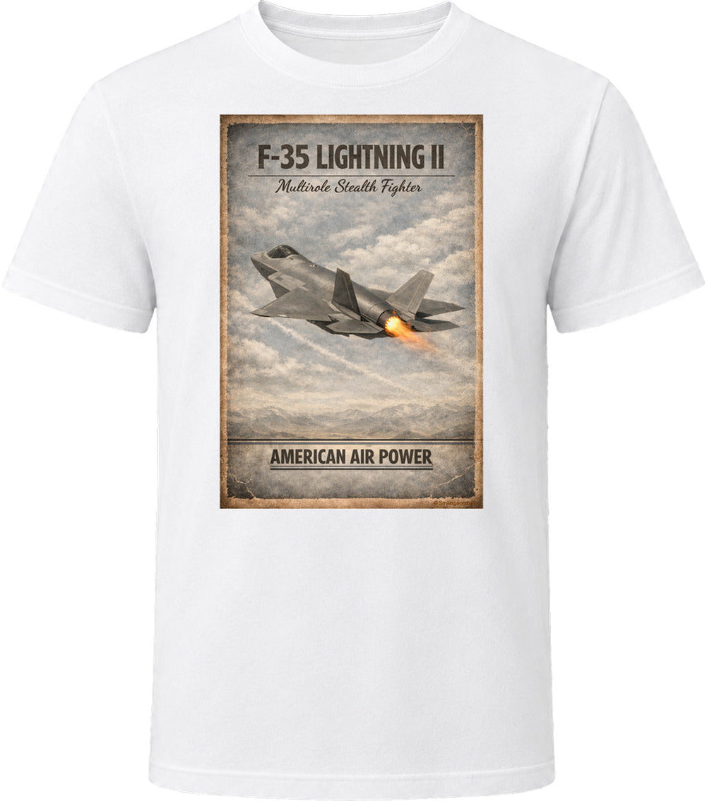 F-35 Lightning II American Air Power distressed graphic t-shirt in white – Smiling Wombat