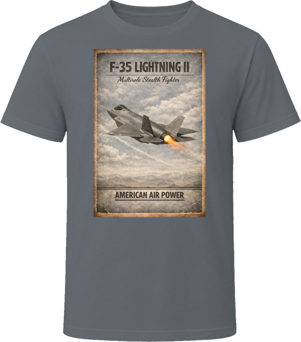 F-35 Lightning II military aviation t-shirt in charcoal grey – Smiling Wombat