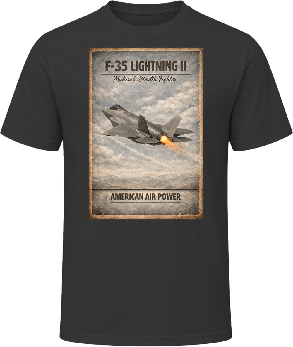 F-35 Lightning II American Air Power vintage military t-shirt in black – Smiling Wombat