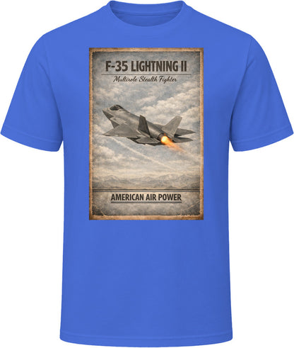  F-35 Lightning II American Air Power graphic t-shirt in royal blue – Smiling Wombat