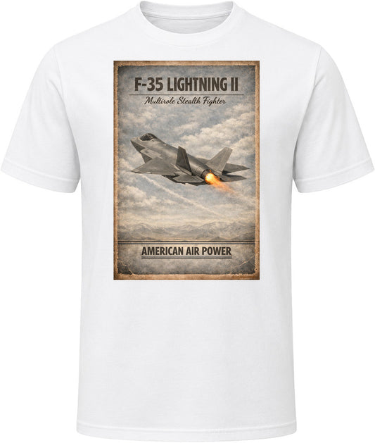 F-35 Lightning II American Air Power distressed graphic t-shirt in white – Smiling Wombat