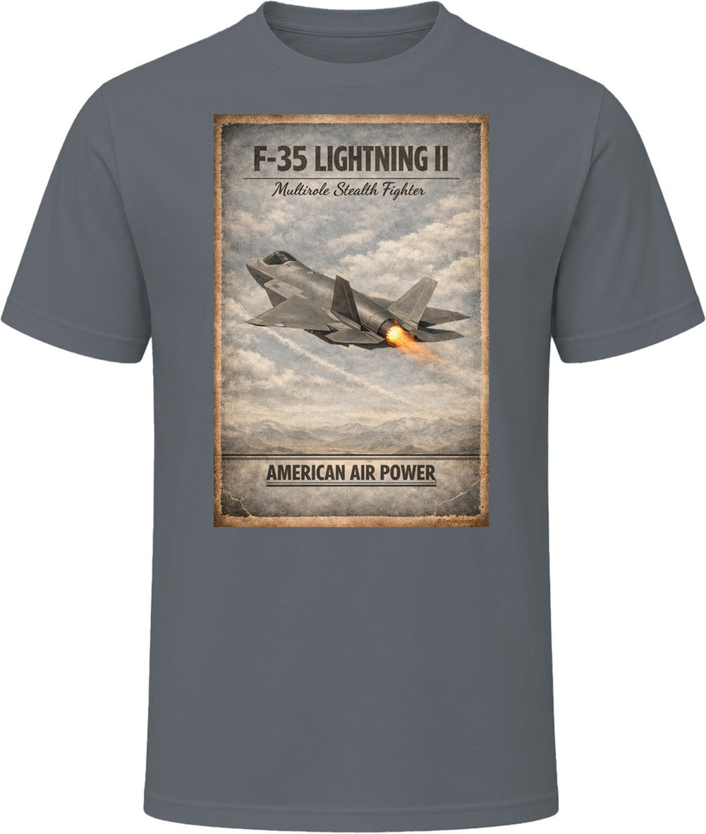 F-35 Lightning II military aviation t-shirt in charcoal grey – Smiling Wombat