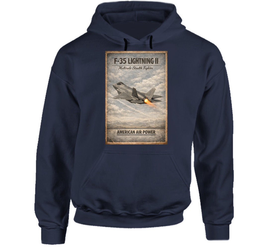 F-35 Lightning II American Air Power vintage military hoodie in navy – Smiling Wombat
