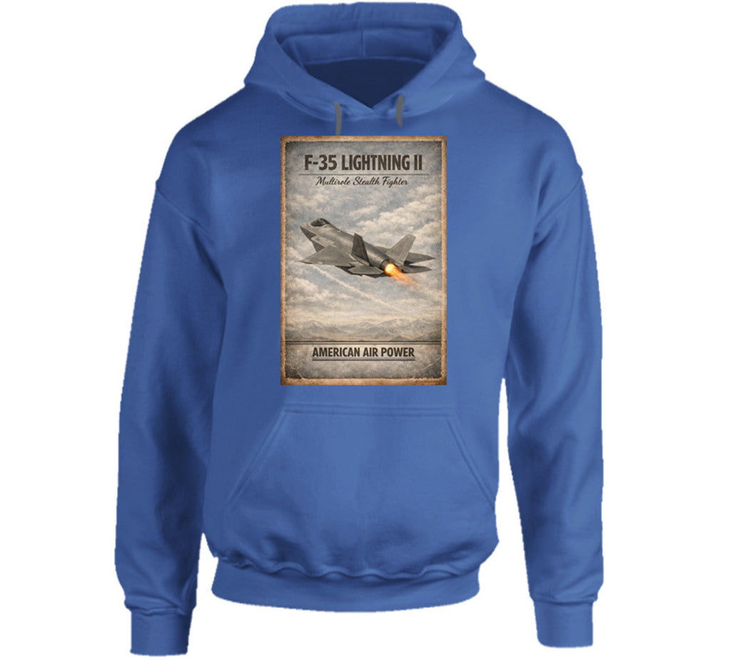  F-35 Lightning II patriotic fighter jet hoodie in royal blue – Smiling Wombat