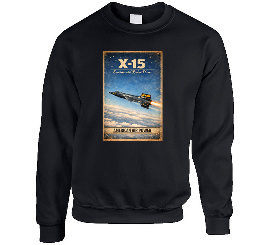 X-15 Rocket Plane black sweatshirt — American Air Power distressed vintage graphic