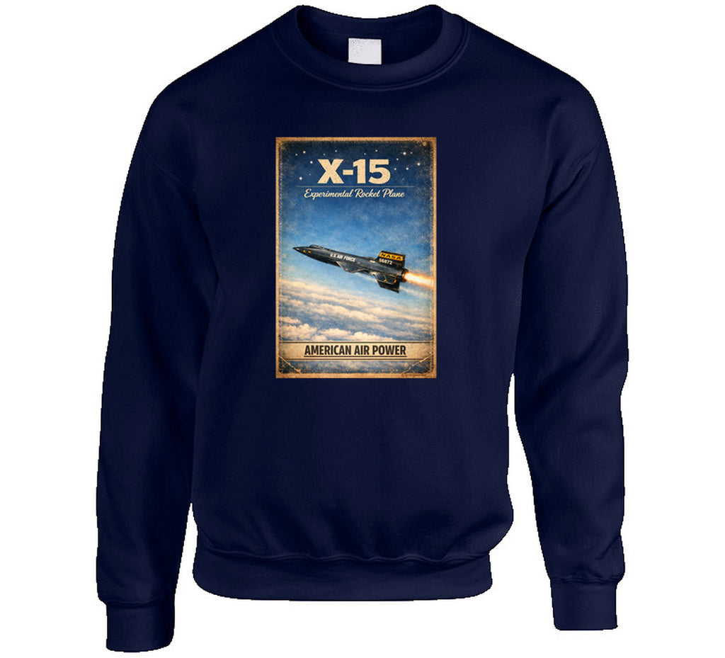 X-15 Rocket Plane navy sweatshirt — American Air Power distressed vintage graphic