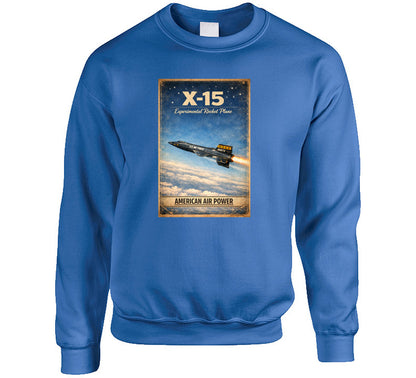 X-15 Rocket Plane royal blue sweatshirt — American Air Power distressed vintage graphic