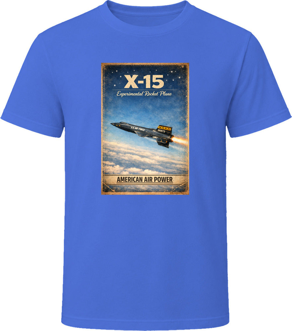 X-15 Rocket Plane royal blue t-shirt — American Air Power distressed vintage graphic tee