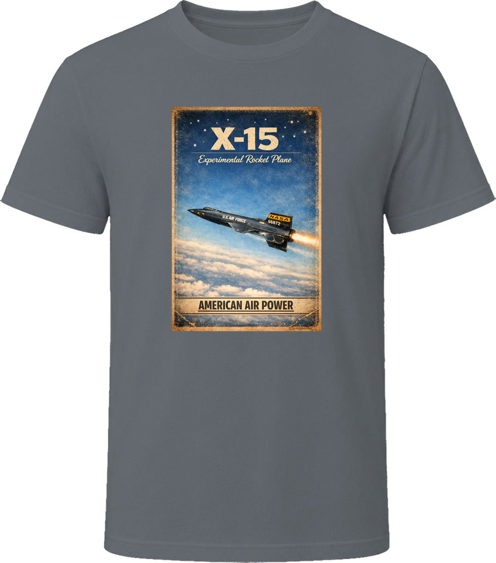 X-15 Rocket Plane charcoal grey t-shirt — American Air Power distressed vintage graphic tee
