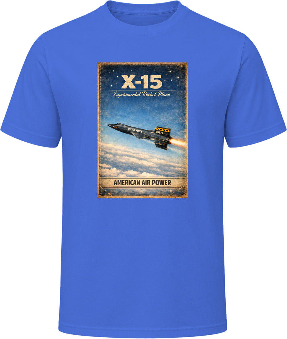 X-15 Rocket Plane royal blue t-shirt — American Air Power distressed vintage graphic tee