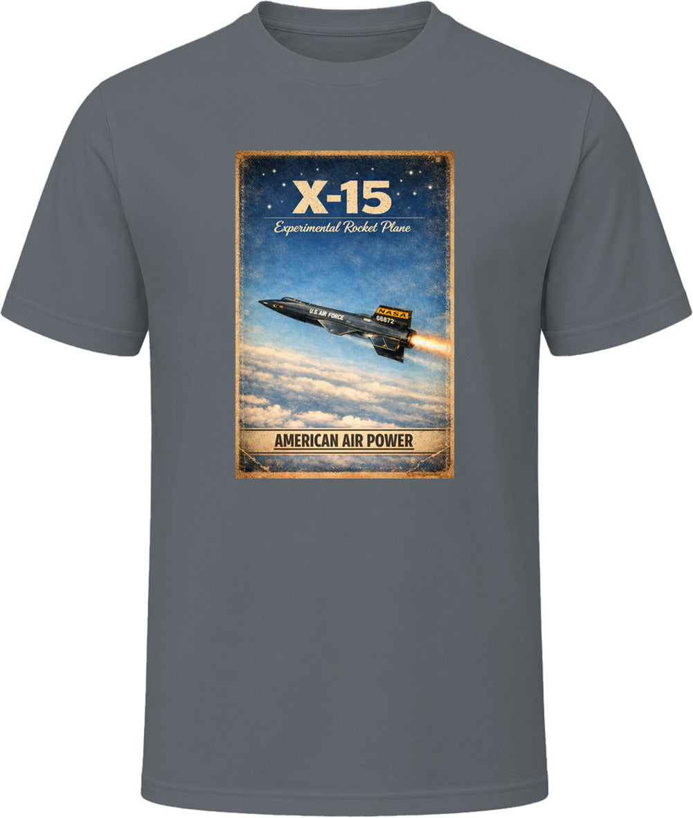 X-15 Rocket Plane charcoal grey t-shirt — American Air Power distressed vintage graphic tee
