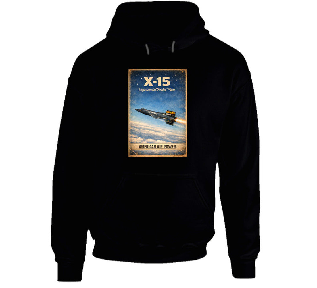 X-15 Rocket Plane black hoodie — American Air Power distressed vintage graphic pullover
