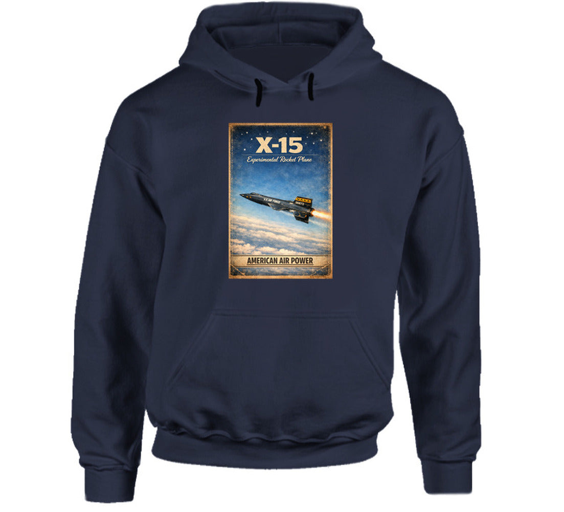 X-15 Rocket Plane navy hoodie — American Air Power distressed vintage graphic pullover
