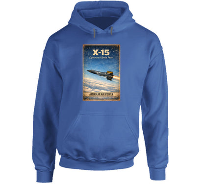 X-15 Rocket Plane royal blue hoodie — American Air Power distressed vintage graphic pullover