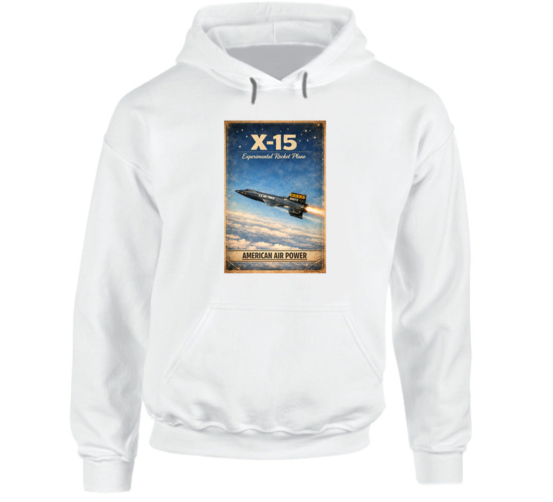 X-15 Rocket Plane white hoodie — American Air Power distressed vintage graphic pullover