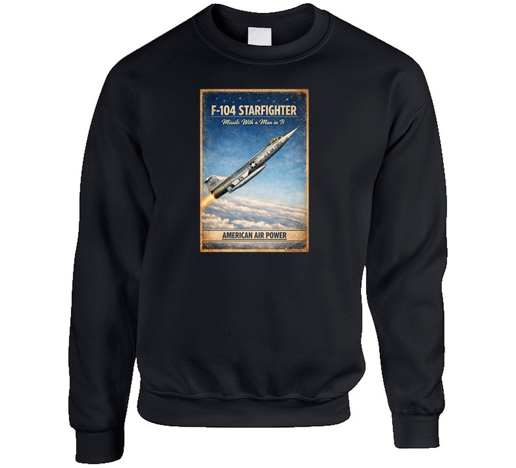 F-104 Starfighter American Air Power distressed aviation sweatshirt in black
