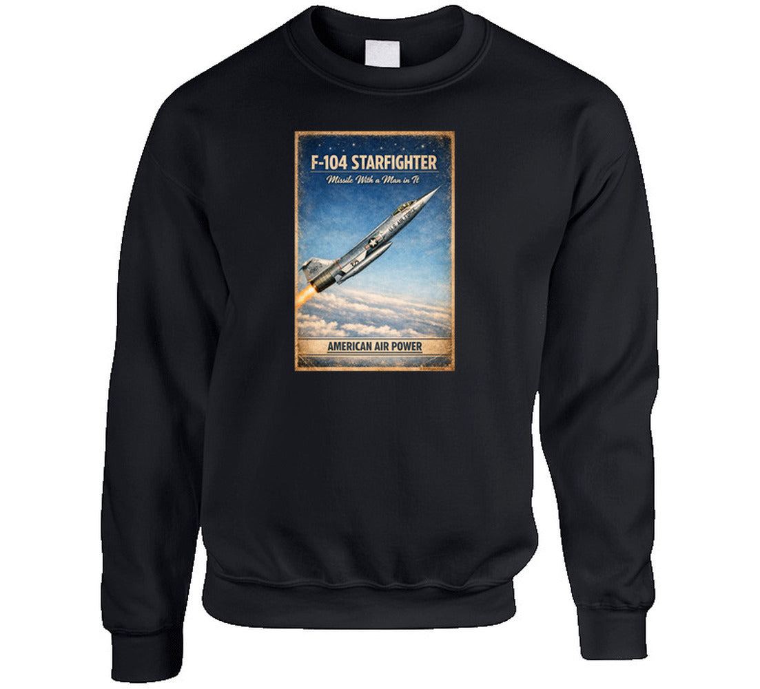 F-104 Starfighter American Air Power distressed aviation sweatshirt in black