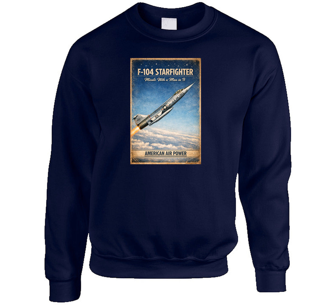 F-104 Starfighter American Air Power distressed aviation sweatshirt in navy