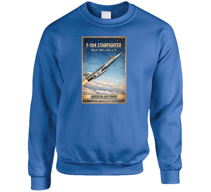 F-104 Starfighter American Air Power distressed aviation sweatshirt in royal blue